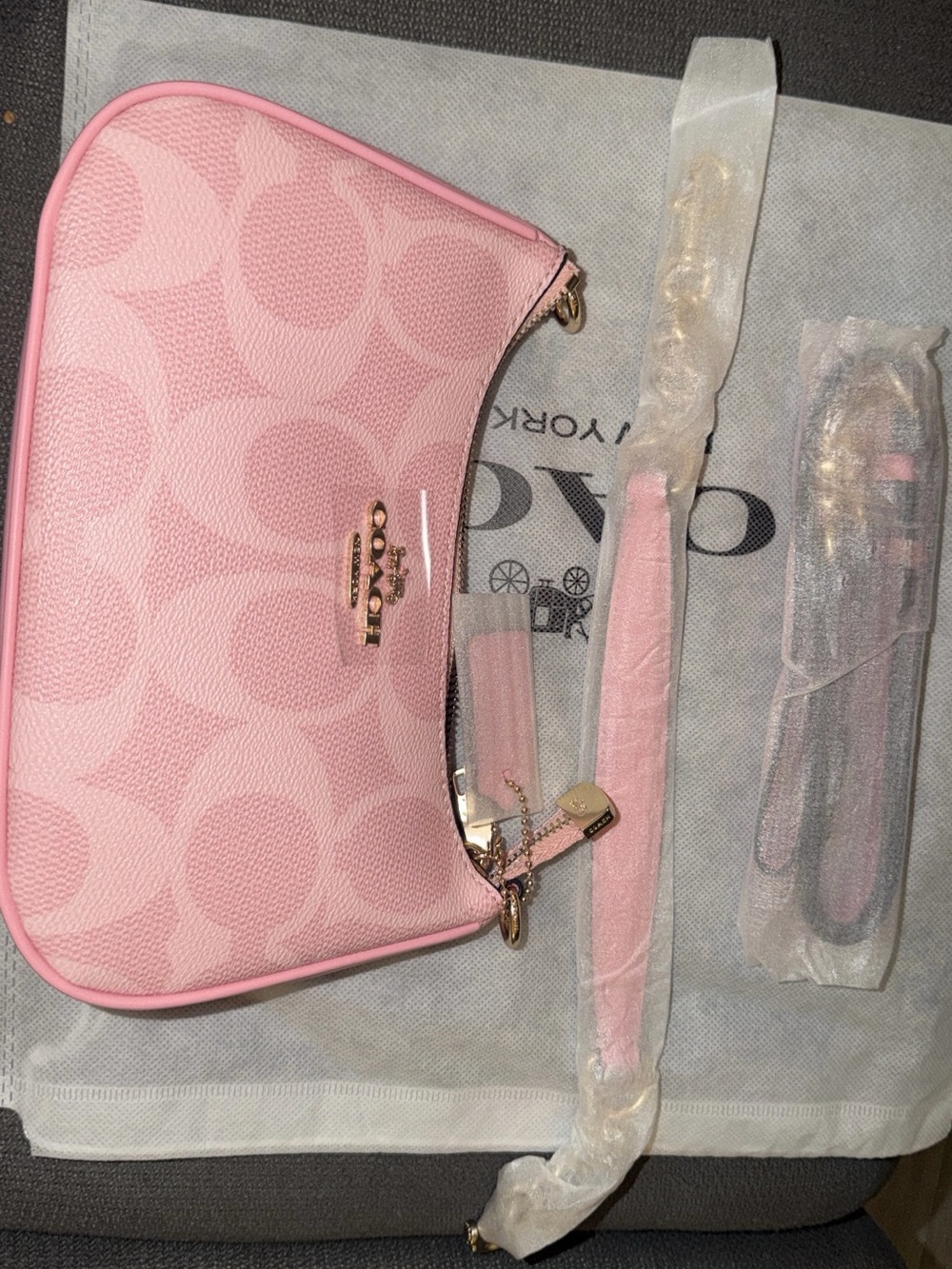 Coach Pink Signature Logo Wristlet with Gold Hardware